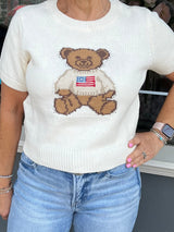 Teddy Bear American Flag Short Sleeve Sweater