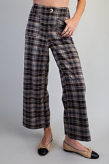 Plaid Patch Pocket Wide Leg Pants