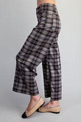 Plaid Patch Pocket Wide Leg Pants