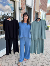 Textured Cotton Short Sleeve Top & Pant Set