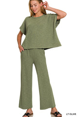 Textured Cotton Short Sleeve Top & Pant Set
