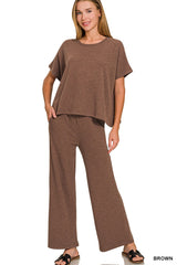 Textured Cotton Short Sleeve Top & Pant Set