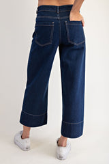 Dark Denim Cropped Wide Leg Jeans