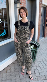 Leopard Printed Barrel Leg Overalls