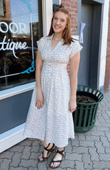 Blue Floral Button Front Collared Midi Dress
