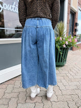 Denim Stone Washed Cropped Culottes