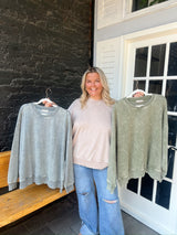 Curvy Acid Wash Oversized Fleece Pullover