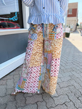 Patchwork Wide Leg Ruffle Hem Pants