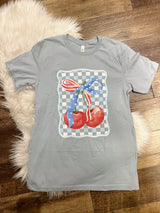 Blue Tee With Bow and Cherries