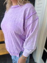 Curvy Acid Wash Exposed Seam Sweatshirt
