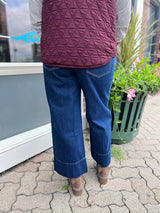 Dark Denim Cropped Wide Leg Jeans