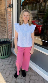 Button Front Stretch Twill Pants