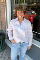 Blush Striped Collared V-Neck Top
