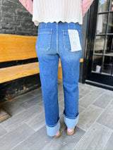 Rowen High Rise Ankle Wide Button Down Cuffed