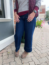 Dark Denim Cropped Wide Leg Jeans