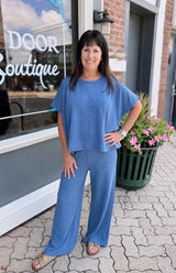 Textured Cotton Short Sleeve Top & Pant Set