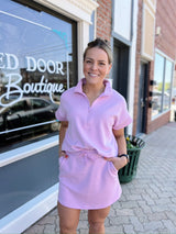 Curvy Modal Poly Span Quarter Zip Short Sleeve Top