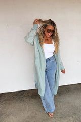Sweatshirt Duster Length Cardigan