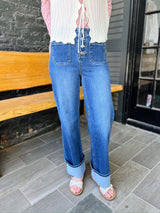 Rowen High Rise Ankle Wide Button Down Cuffed