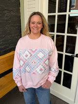 Pink Quilted Patchwork Crewneck