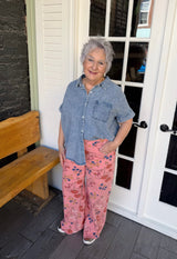 Floral Printed Washed Twill Pants