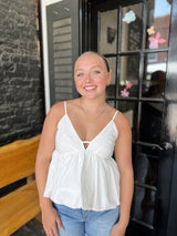 V-Neck Bubble Hem Spagetti Strap Top