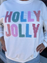 White Holly Jolly Patchwork Crewneck Long Sleeve