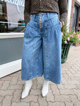 Denim Stone Washed Cropped Culottes