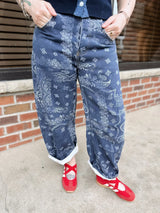 Washed Denim Paisley Barrel Jeans