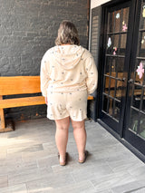 Curvy Cream Bow Embroidered Cropped Zip Up Jacket