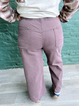 Curvy Brown Elastic Waist Twill Pants