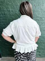 Curvy Ivory Jacquard Ruffle Hem Top