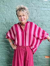 Pink and Burgundy Stripe Dolman Sleeve Top