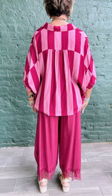 Pink and Burgundy Stripe Dolman Sleeve Top