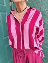 Pink and Burgundy Stripe Dolman Sleeve Top