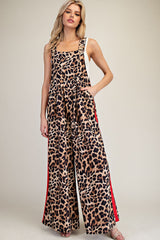Leopard Print Jumpsuit With Red Side Stripe Detail