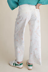 White Cross Stitch Pattern Printed Pants
