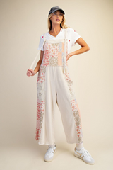 Ivory Patchwork Print Overalls
