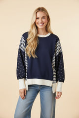 Navy Mixed Print Oversized Sweatshirt