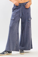 Faded Navy Terry Knit Wide Leg Pants
