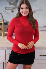 Red Glitter Mesh Top