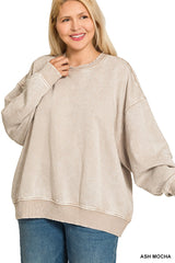 Curvy Acid Wash Oversized Fleece Pullover