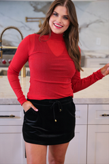 Red Glitter Mesh Top