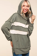 Curvy Green Color Block Stripe Wide Neck Long Sleeve