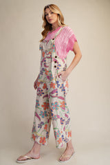 Ecru Floral Vintage Wash Overalls
