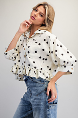 Cream Polka Dot Jacquard Fabric Top