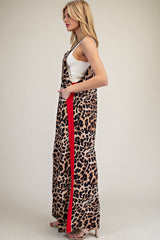 Leopard Print Jumpsuit With Red Side Stripe Detail