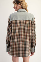 Green Striped Color Block Flannel Shirt