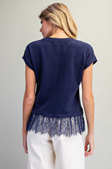 Lace Trim Textured Top