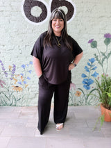 Curvy Ribbed Rayon Relaxed Fit Top and Pants Set